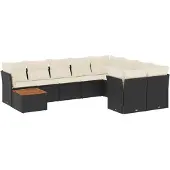 vidaXL Loungegrupp 10 delar med svarta dynor konstrotting