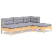 vidaXL Loungegrupp med dynor 4 delar grå furu