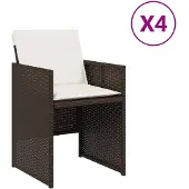 vidaXL 4-pack Trädgårdssäten med Kuddar, Sittplatser med Ryggstöd, Matstolar, Terrassmöbler, Brun 364935