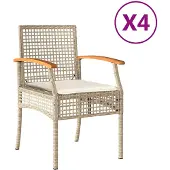 vidaXL Trädgårdsstolar med dynor 4 st beige konstrotting akaciaträ