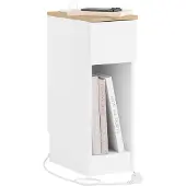 SoBuy Smalt Nattbord med Laddstation, Vit