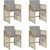 vidaXL Set med 4 Trädgårdsstolar med Kuddar, Stolar med Ryggstöd, Matstolar, Utemöbler för Terrass, 365040