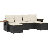 vidaXL Loungegrupp med dynor 6 delar svart konstrotting