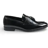 Infinity Leather Svarta herrloafers i högglansigt lack i konstläder med tofs