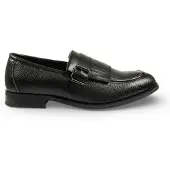 Infinity Leather Herr Loafers med svarta fransar i konstläder och munkrem