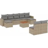 vidaXL Soffgrupp för trädgård med dynor 10 delar mixbeige konstrotting