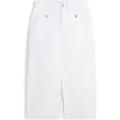 Tommy Hilfiger Gold Tone Button White Denim Midi Skirt