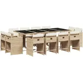 vidaXL Matgrupp för trädgården med dynor 13 delar beige konstrotting
