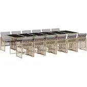 vidaXL Matgrupp för trädgården med dynor 13 delar beige konstrotting