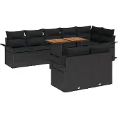 vidaXL Trädgårdsoffset med lagring 9 pcs Svart Poly rattan