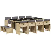 vidaXL Matgrupp för trädgården med dynor 13delar mixbeige konstrotting
