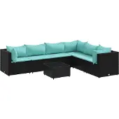 vidaXL Loungegrupp för trädgården med dynor 7 delar svart konstrotting