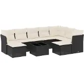 vidaXL Loungegrupp 10 delar med svarta dynor konstrotting
