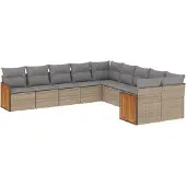 vidaXL Soffgrupp för trädgård med dynor 10 delar beige konstrotting
