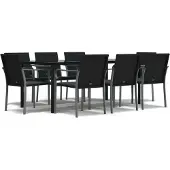 vidaXL Matgrupp för trädgården med dynor 9 delar konstrotting & stål