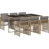 vidaXL Matgrupp för trädgården med dynor 7 delar mixbeige konstrotting
