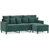vidaXL 3-sitssoffa med fotpall mörkgrön 180 cm sammet