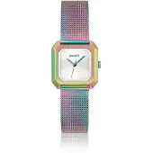 HUGO Hazel iridescent square watch with mesh bracelet