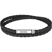 BOSS Double-braided black cuff with logo closure