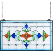 Vevor Glaspanel i målat glas, 664 x 402 mm, hängande överljuspanel i Tiffany-stil med kedja, stor horisontell rektangulär glaspanel i färgat glas, traditionellt konsthantverk för köksinredning