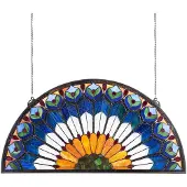 Vevor Glaspanel i målat glas, 913 x 465 mm, hängande överljuspanel i Tiffany-stil med kedja, stor halvrund glaspanel i målat glas, traditionellt hantverk för köksinredning