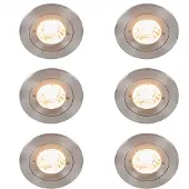 QAZQA Set med 6 moderna infällda spotlights stål rund IP44 - Xena