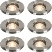 QAZQA Set med 6 utomhusmarkspotlights stål 11 cm IP67 - Basic Round