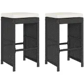 vidaXL Barstolar trädgård kuddar set om 2 svart flätad plast, stool, utomhus barstol, barstol, 368686