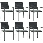 vidaXL Trädgårdsstolar 6 st med dynor svart 54x62,5x89 cm konstrotting