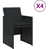 vidaXL Trädgårdsstolar med dynor 4 st svart konstrotting