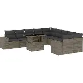 vidaXL Loungegrupp för trädgården med dynor 11 delar grå konstrotting