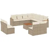 vidaXL Soffgrupp för trädgården 12 delar med dynor beige konstrotting