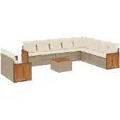 vidaXL Loungegrupp för trädgården m. dynor 11 delar beige konstrotting