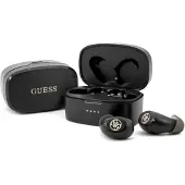 GUESS GUTWSJL4GBK TWS Bluetooth-hörlurar + svart/svart 4G-dockningsstation