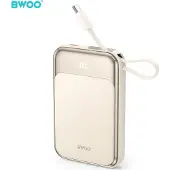 BWOO 10000mAh Powerbank PD 20W med inbyggd USB-C-Kabel - Guld