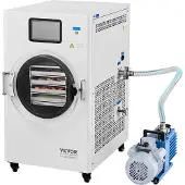 Vevor vakuumfrystork, 8,8-13,2 lbs/batch frystorkmaskin för livsmedel med 4-lagers brickor, vakuumpump, justerbar timer och temperaturkontroll, för frukt, grönsaker och kött, vit
