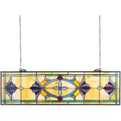 Vevor Glaspanel i målat glas, 813 x 250 mm, hängande överljuspanel i Tiffany-stil med kedja, stor horisontell rektangulär glaspanel i färgat glas, traditionellt konsthantverk för köksinredning