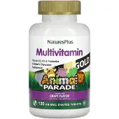 Natures Plus Source Of Life, Animal Parade Gold, Tuggbar Multivitamin- och Mineraltillskott för Barn, Naturlig Vindruvesmak, 120 Djurformade Tabletter