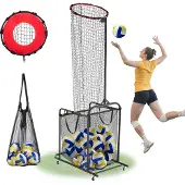 Vevor Volleybollträningsutrustning, vinkel- och höjdjusterbar volleybolltränare, bärbart träningsnät med vagn, hjul, bärväska, inomhus- och utomhusmålnät för servering med spikar