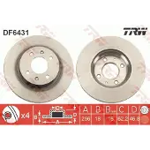 TRW Bromsskiva DF6431 fram, ventilerad, 1 Stycke
