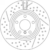 TRW Bromsskiva DF6606S bak, perforerad, slits, höggradigt förkolnad, 1 Stycke