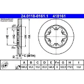 Ate Bromsskiva 24.0118-0161.1 bak, full, 1 Stycke