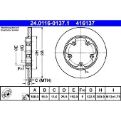 Ate Bromsskiva 24.0116-0137.1 bak, full, 1 Stycke