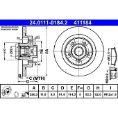 Ate Bromsskiva 24.0111-0184.2 bak, full, 1 Stycke