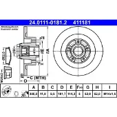 Ate Bromsskiva 24.0111-0181.2 bak, full, 1 Stycke