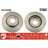 TRW Bromsskiva DF4309S fram, ventilerad, höggradigt förkolnad, 1 Stycke