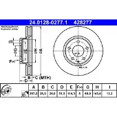 Ate Bromsskiva 24.0128-0277.1 fram, ventilerad, 1 Stycke