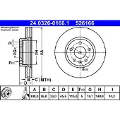 Ate Bromsskiva 24.0326-0166.1 fram, slits, ventilerad, 1 Stycke