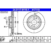 Ate Bromsskiva 24.0117-0110.1 fram, ventilerad, 1 Stycke