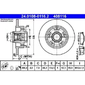 Ate Bromsskiva 24.0108-0116.2 bak, full, 1 Stycke